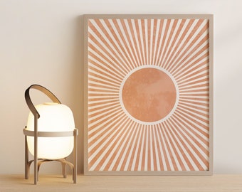 Mid Century Print Sun Printable Sun Sunburst Colors Print Bohemian Sun Print Mid Century Modern Sunrise Minimal Art Digital Download