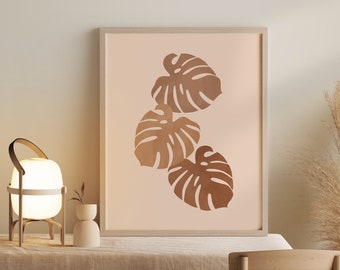 Impresión botánica, decoración de pared tropical, arte tropical, impresión de monstera, regalo botánico, decoración minimalista, arte de pared imprimible, impresión de hojas