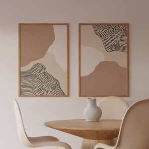 Erdfarbene abstrakte Kunst, 2er-Set Drucke, abstrakte Wandkunst, neutrale Farbkunst, Line Art, minimalistische Kunstdrucke, digitaler Download
