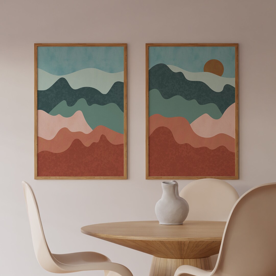 Abstract Prints Set, Set of 2 Mountain Wall Art, Colorful Wall Art ...