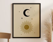 Sun and Moon Celestial Art Print: Boho Stars Wall Decor (Digital Download)