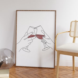 Wine Line Art Print, Red Wine Print, Wine Lover Wall Art, Red Wine, Wine Poster, Minimal Art Minimalist Style Glass of Wine Digital Download