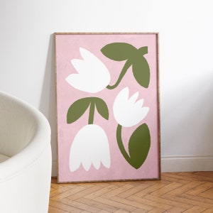 Pink Botanical Art Print, Flowers, Abstract Art, Retro Poster, Instant Download Art, Colorful Floral Print, Wall Art, Flower Illustration