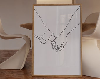 Impresión de arte lineal "Manos unidas", arte minimalista de pareja (descarga digital)