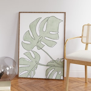 Monstera Line Art, Botanischer Druck, Monstera Wandkunst, Minimalistische Kunst, Pflanzendruck, Line Art Zeichnung, Monstera Blatt, Digitaler Download