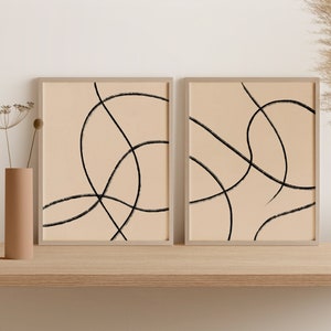 Set of 2 Prints, Abstract Wall Art, Minimalist Print, Wall Art Set, Line Art, Beige Prints, Set of Two Prints, Minimal Art, INSTANT DOWNLOAD