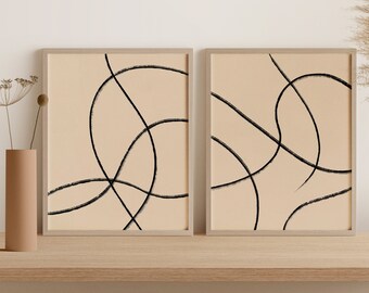 Abstrakte Linie Kunstdrucke, Beige Minimalistisches Dekor (SOFORT DOWNLOAD)