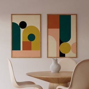 Geometric Art Print Set of 2, Colorful Wall Art, Geometric Wall Art, Geometric Shapes Abstract Wall Art, Midcentury Prints, INSTANT DOWNLOAD