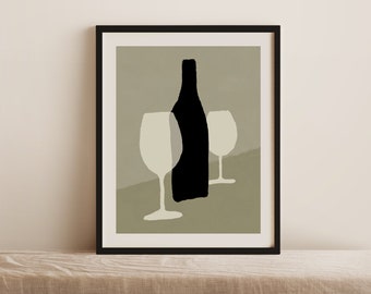 Wine Art Print, Weinliebhaber Wandkunst, Wein Poster, Minimal Art, minimalistischer Stil, Glas Wein, Digitaler Download