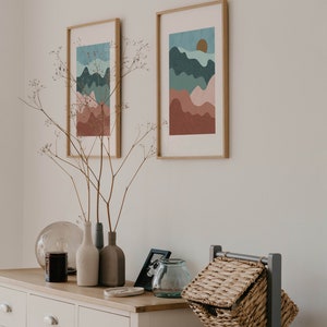 Abstract Prints Set, Set of 2 Mountain Wall Art, Colorful Wall Art ...
