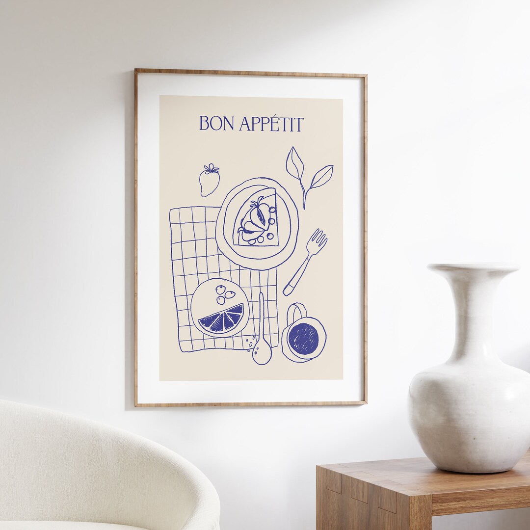 set of 2 bon appetit prints, retro cooking prints,... Bon Appetit Print: Modern Kitchen Wall Art (downloadable Prints) - Etsy