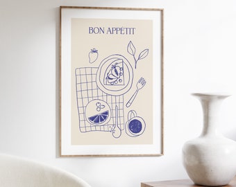 Bon Appetit Wandkunst, Restaurant Art Print, Küche Dekor, Eat Sign, modernes zeitgenössisches Poster, französisches Poster, herunterladbare Drucke