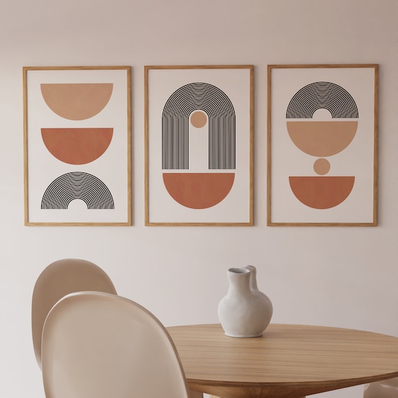 Geometric Art Print Set, Terracotta Mid Century Modern (instant