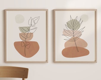 Set Of 2 Prints, Botanical Prints, Line Wall Art, Plant Wall Art, Minimal Art, Botanical Wall Art Set, Minimalist Art, INSTANT DOWNLOAD