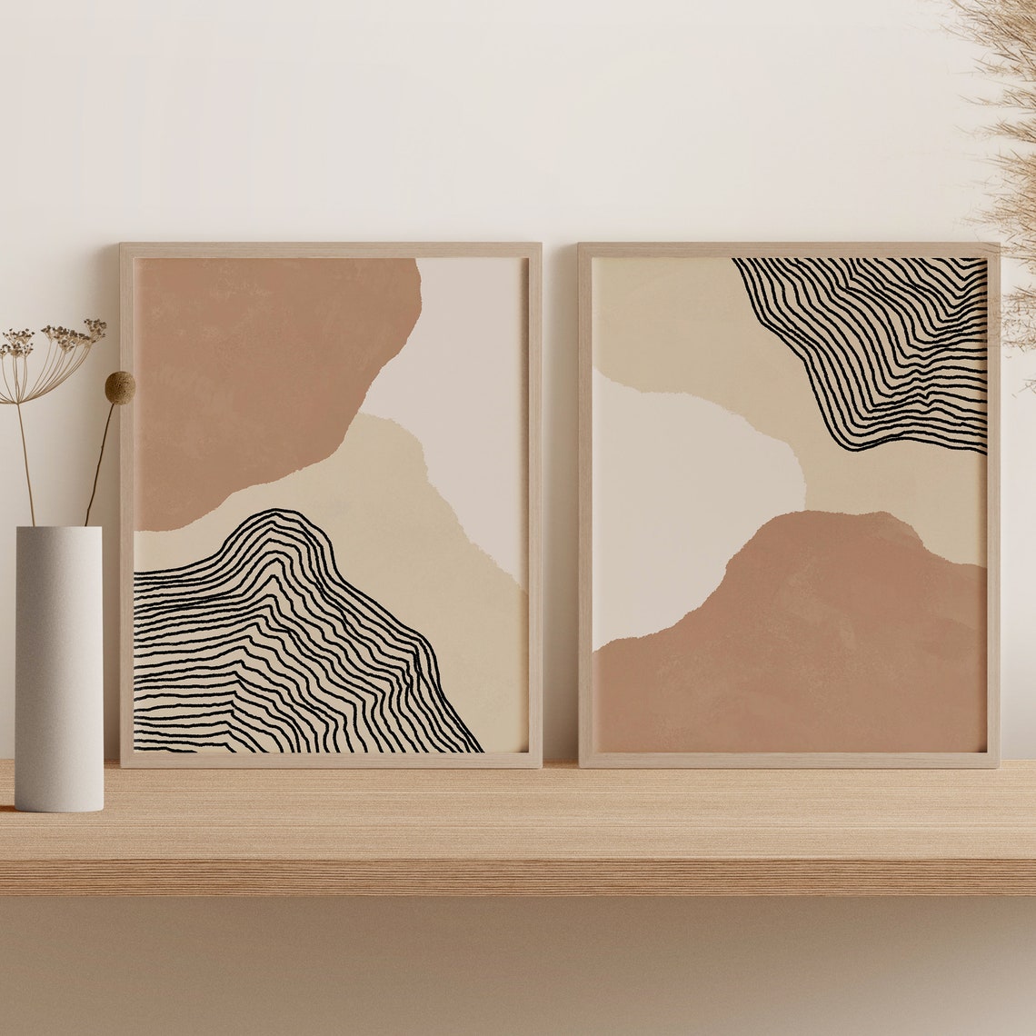 Earth Tone Abstract Art Set of 2 Prints Abstract Wall Art Etsy
