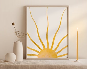 Arte del sol, arte de pared minimalista imprimible, arte de pared del sol, descarga digital, arte de pared imprimible, resplandor solar de mediados de siglo