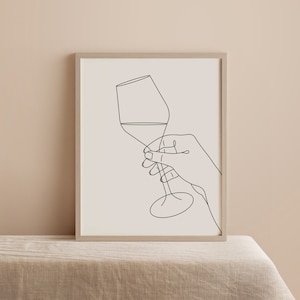 Wine Line Art Print, Wine Print, Wine Lover Wall Art, Hand and Wine Wall Art, Minimal Art, Minimalist Style, Glass of Wine, Digital Download