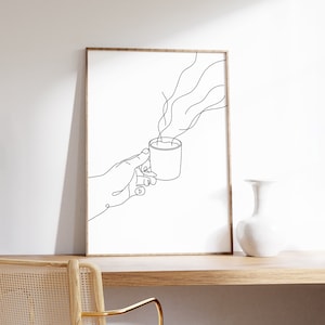 Minimal Coffee Print, Coffee Prints, Coffee Wall Art, Coffee Cup Art Print Simple Line Drawing Coffee Poster Line Art Print Digital Download