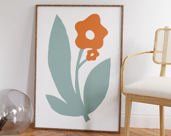 Farbenfroher Kunstdruck, Minimalistische Blumenkunst, zeitgenössische Wandkunst, abstrakte Kunst, minimalistische Illustration, herunterladbare Kunst, Mid Century Art