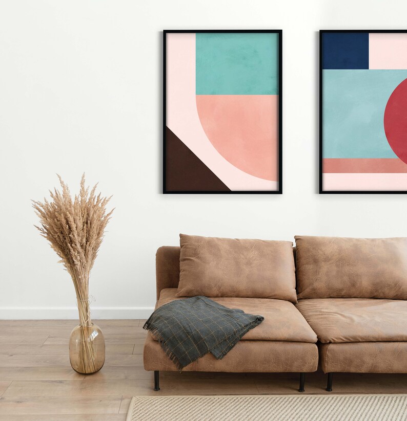 Colorful Geometric Wall Art Set of 2 Art Prints Abstract Etsy