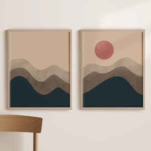 Landscape Prints, Set of 2 Prints, Landscape Wall Art, Earth Tones, Landscape Painting, Set of 2 Prints Mountain, Digital Download