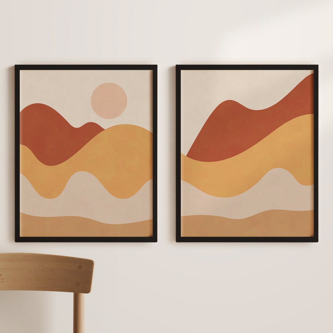 Set of 2 Prints, Mid Century Modern, Boho Wall Art, 2 Piece Wall Art ...