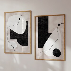 Abstract Wall Art Set of 2, Mid Century Modern Art Print, Minimal Japandi Posters, Boho Line Wall Art