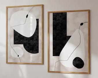 Abstrakte Kunst 2er Set, Mid Century Modern Art Print, Minimal Japandi Poster, Boho Line Wandkunst