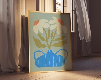 Blue Vase Flower Art Print - Digital Download