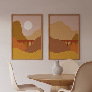 Set of 2 Prints Mountain Printable Wall Art, 2 Piece Wall Art, Landscape Print, Set of Two Abstract Art, Landscape Print, Instant Download
