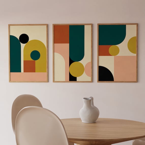 Geometric Art Print Set of 3: Mid-century Modern Wall Art (instant