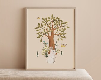 Neutral Bunny Nursery Art Print - Digital Download