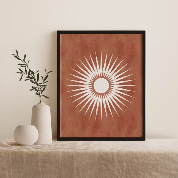 Boho Sun Wall Art, Sunburst Poster, Abstract Sun Wall Art, Mid Century Modern Print, Boho Decor, Sun Wall Art, Digital Download