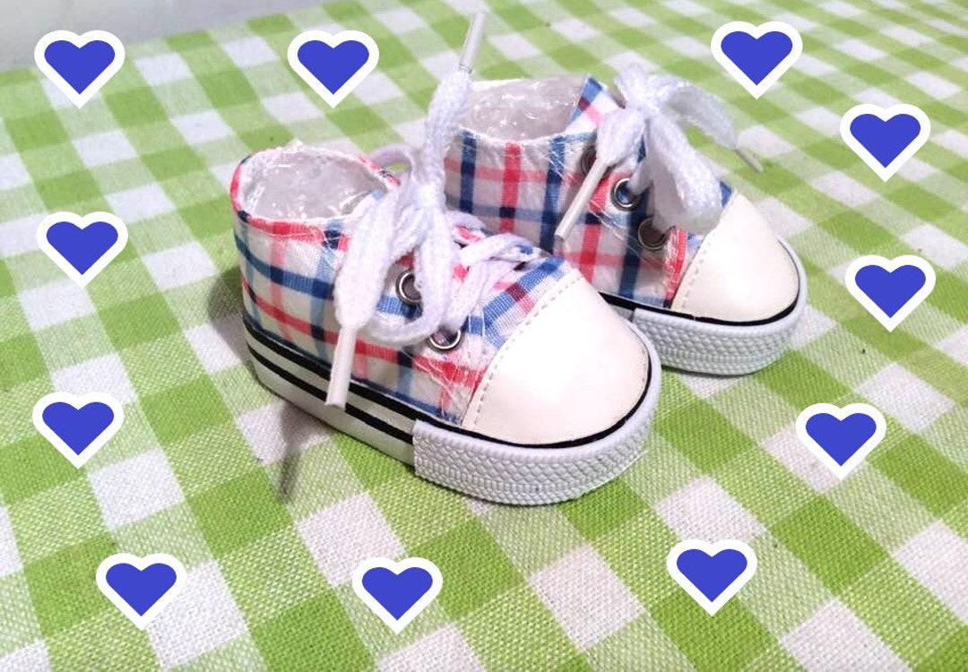 18 Inch Doll Tennis Shoes Red and Blue Plaid Sneakers Fits American