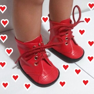 18 Inch Doll Shoe - Bright Red Lace Up Boots with Red Shoelaces - Fits American Girl Doll - Doll Accessory