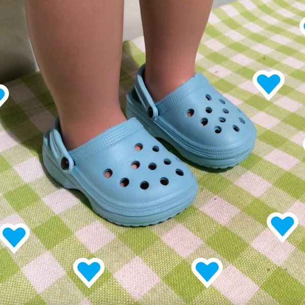 18 Inch Doll Shoes: Light Blue Plastic Clogs with Strap Fits American Girl Doll