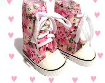 18 Inch Doll Shoes - Cute Floral Hi-Tops Tennis Shoes Sneakers - Fits American Girl - Doll Clothes Doll Shoes Doll Accessory - Easy On