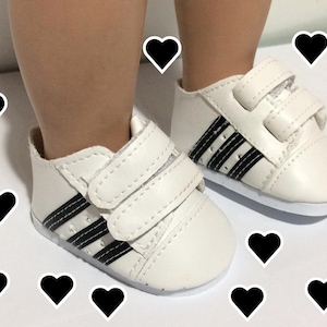 18 Inch Doll Black and White Tennis Shoes Sneakers with Little Straps - Fits American Girl Doll - Doll Clothes - Doll Shoes - Doll Accessory