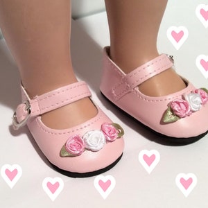 18 Inch Doll Shoes: Pink Mary Jane Shoes with Flowers