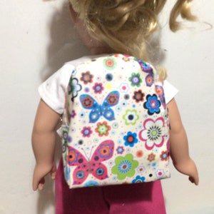 18 Inch Doll Backpack - White with Colorful Butterflies - Zipper Backpack - Fits American Girl - Doll Accessories