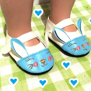 Cute Little Aqua Bunny Shoes 18 Inch Doll Fits American Girl Doll