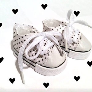 18 Inch Doll Sneakers - Doll Tennis Shoes - Cream Colored with Black Polka Dots - Doll Accessory