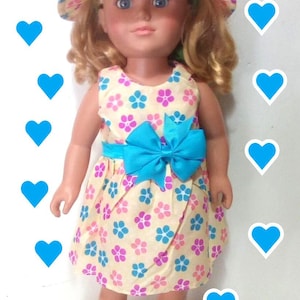 18 Inch Doll Sun Dress with Matching Hat and Bow