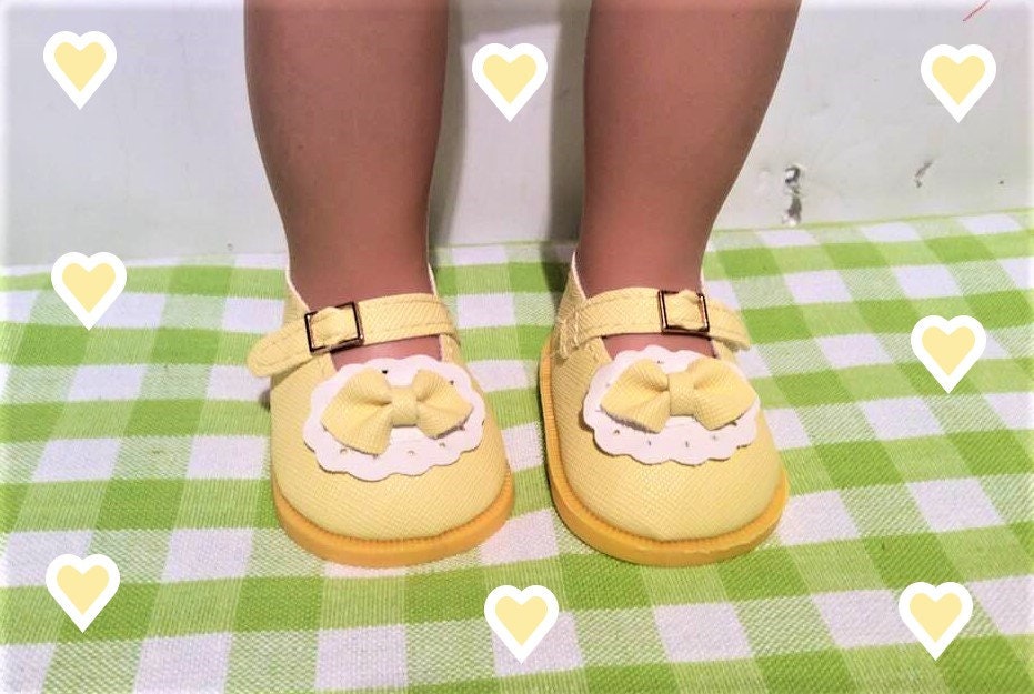 18 Inch Doll Strap Shoes - Mello Yellow and White with a Strap - Fits 18 Inch Doll - Doll Shoe, Accessory, Clothes - Mary Janes