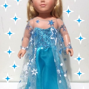 Princess Doll Dress: Light Blue Satin Gown with Rhinestone Crown