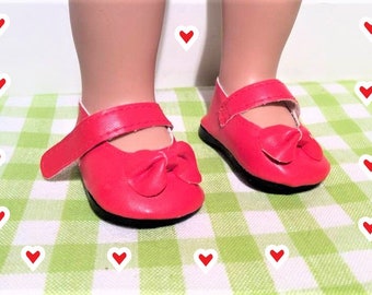 18 Inch Doll Shoes - Bright Red with Bow - Easy On Velcro Strap - Fits American Girl Doll - Doll Accessory - Doll Strapped Shoe
