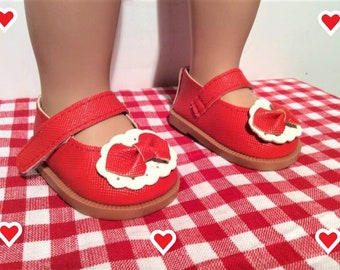 18 Inch Doll Strap Shoes -  Red and White with a Strap - Fits 18 Inch Doll - Doll Shoe, Accessory, Clothes