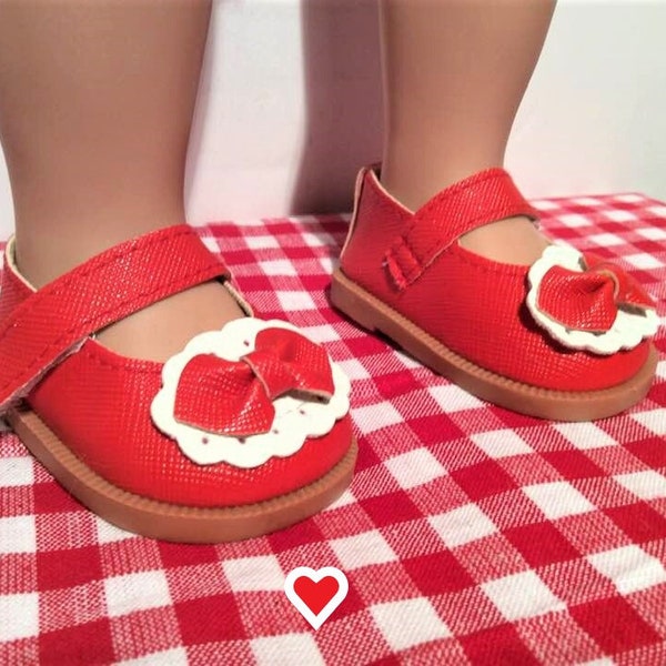 18 Inch Doll Strap Shoes -  Red and White with a Strap - Fits 18 Inch Doll - Doll Shoe, Accessory, Clothes