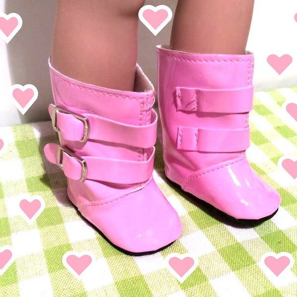 18 inch Doll Boots - Light Pink Shiny Plastic Pull On Go Go Boots  -  Fits American Girl Doll Accessory Doll Clothes