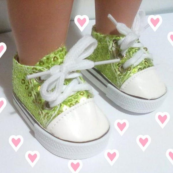 Zapatos de muñeca de 18 pulgadas: zapatillas deportivas verde chartreuse brillantes